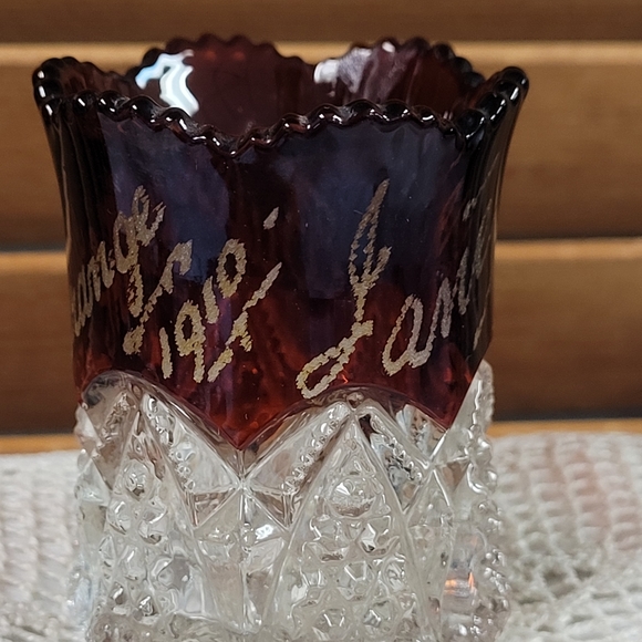 1901 Souvenir Ruby Glass Cut Crystal Toothpick Holder - Picture 5 of 8